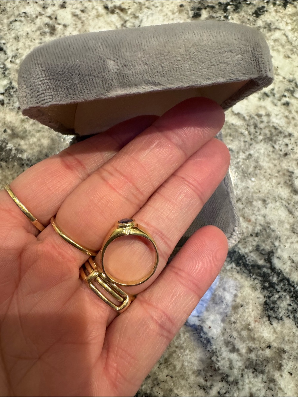 Vintage 14 KT Gold Blue Topaz Pinky Ring - Picture 2 of 4
